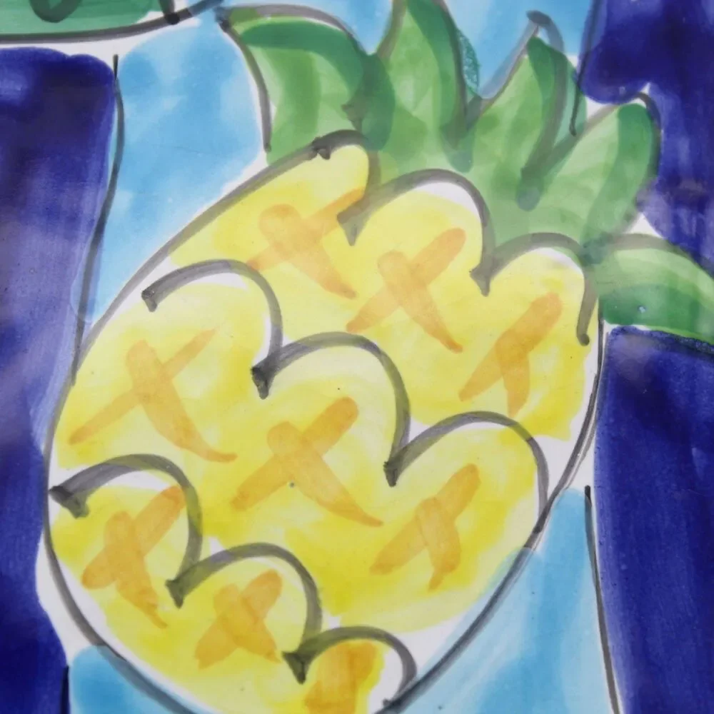Italian Pottery Trivet La Musa Ceramic Pineapples & Palm Tree Hand Painted VTG
